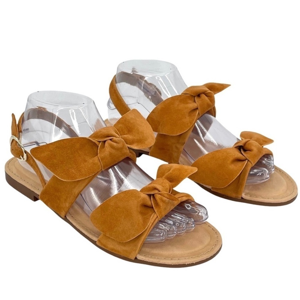 Anthropologie x Farylrobin Slingback Sandals Double Bow Suede Leather Brown 6.5